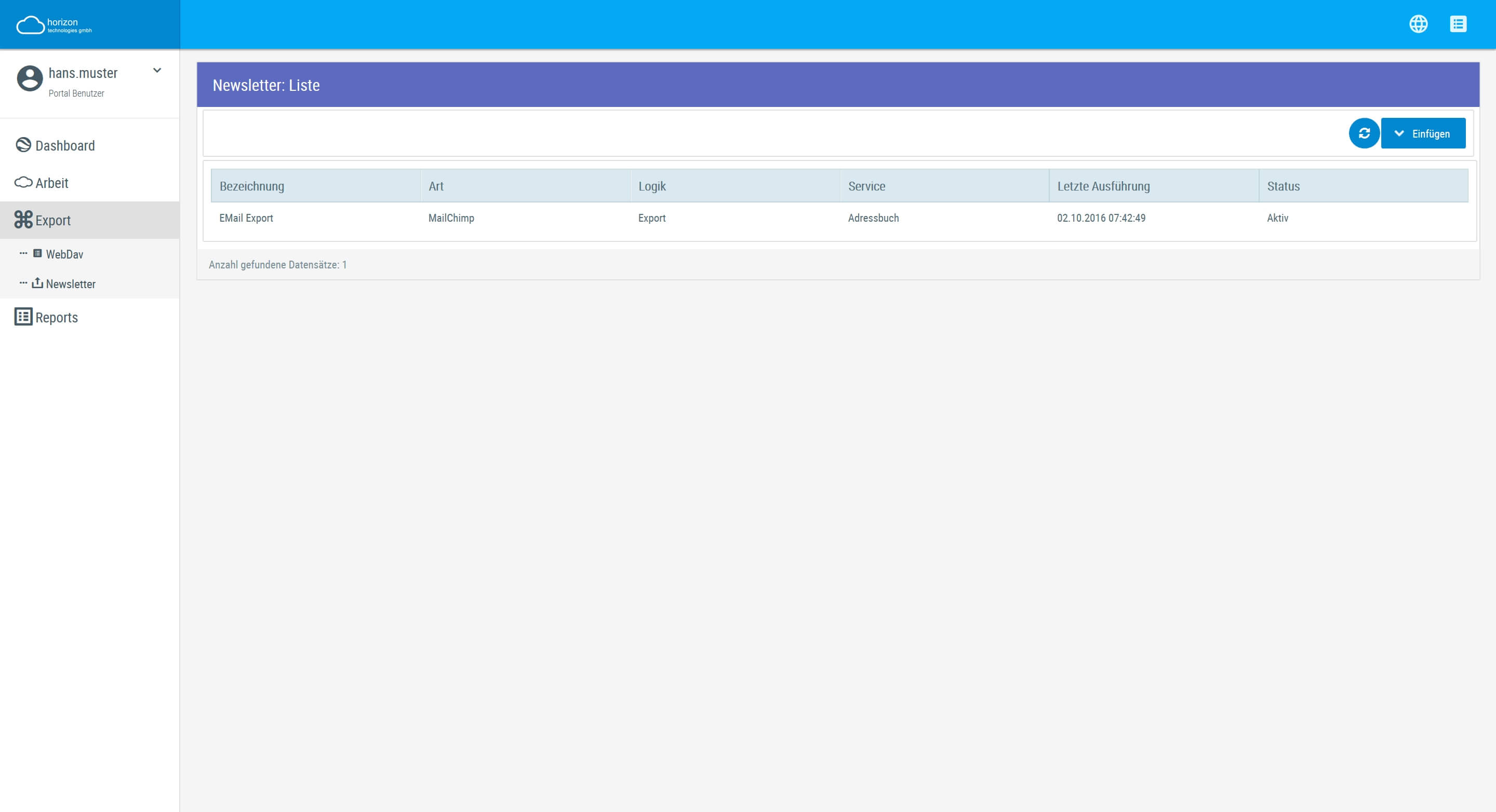 Screenshot Newsletter Liste