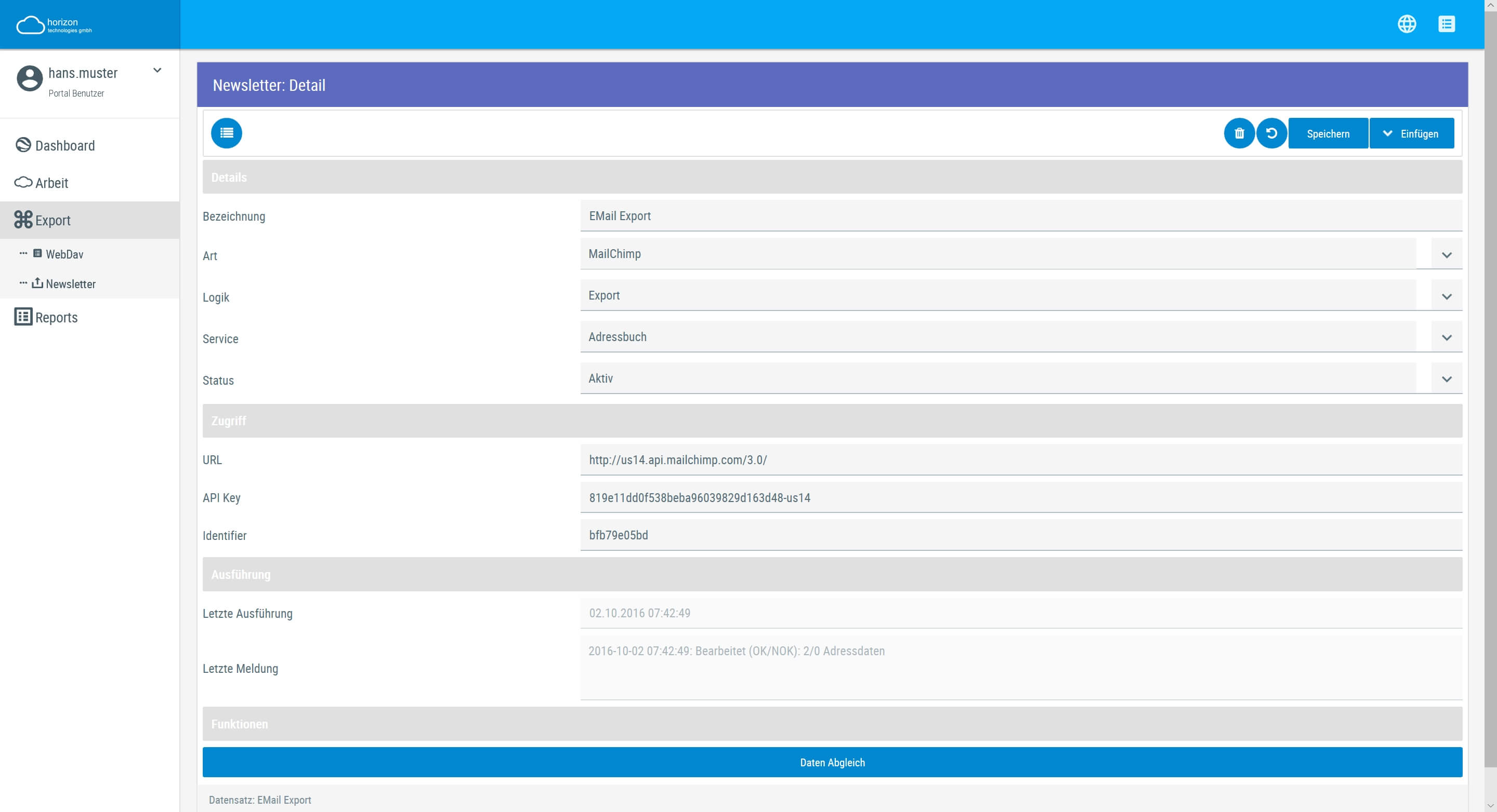 Screenshot Newsletter Maske