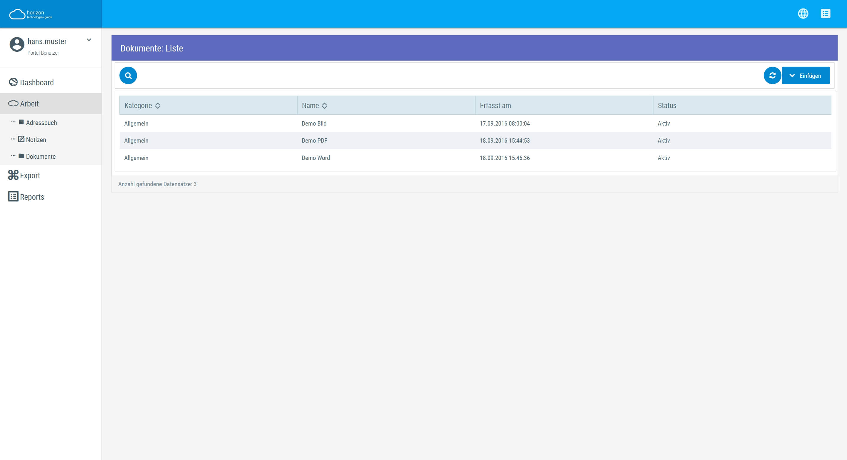 Screenshot Resourcen Liste