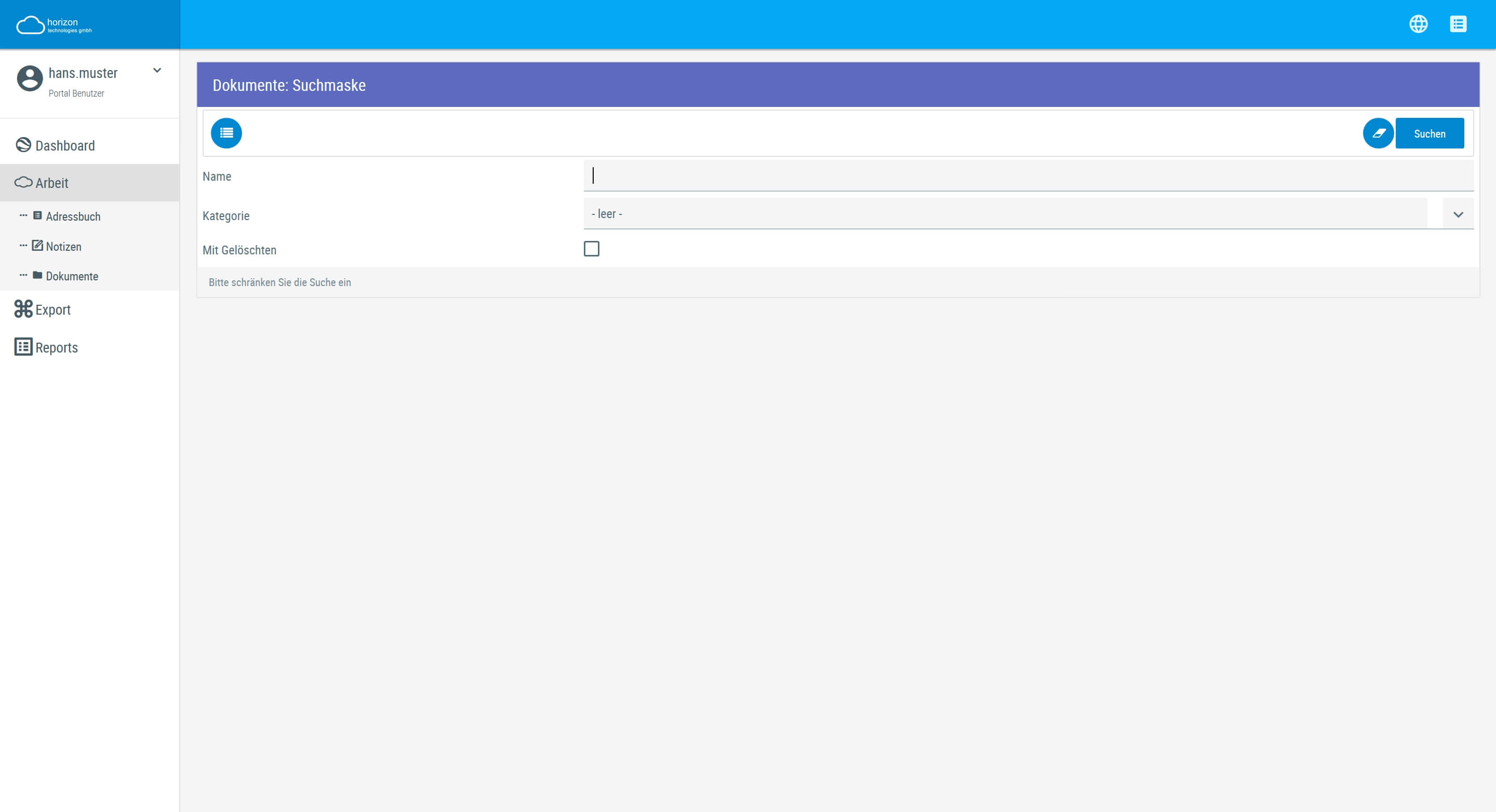 Screenshot Resourcen Such